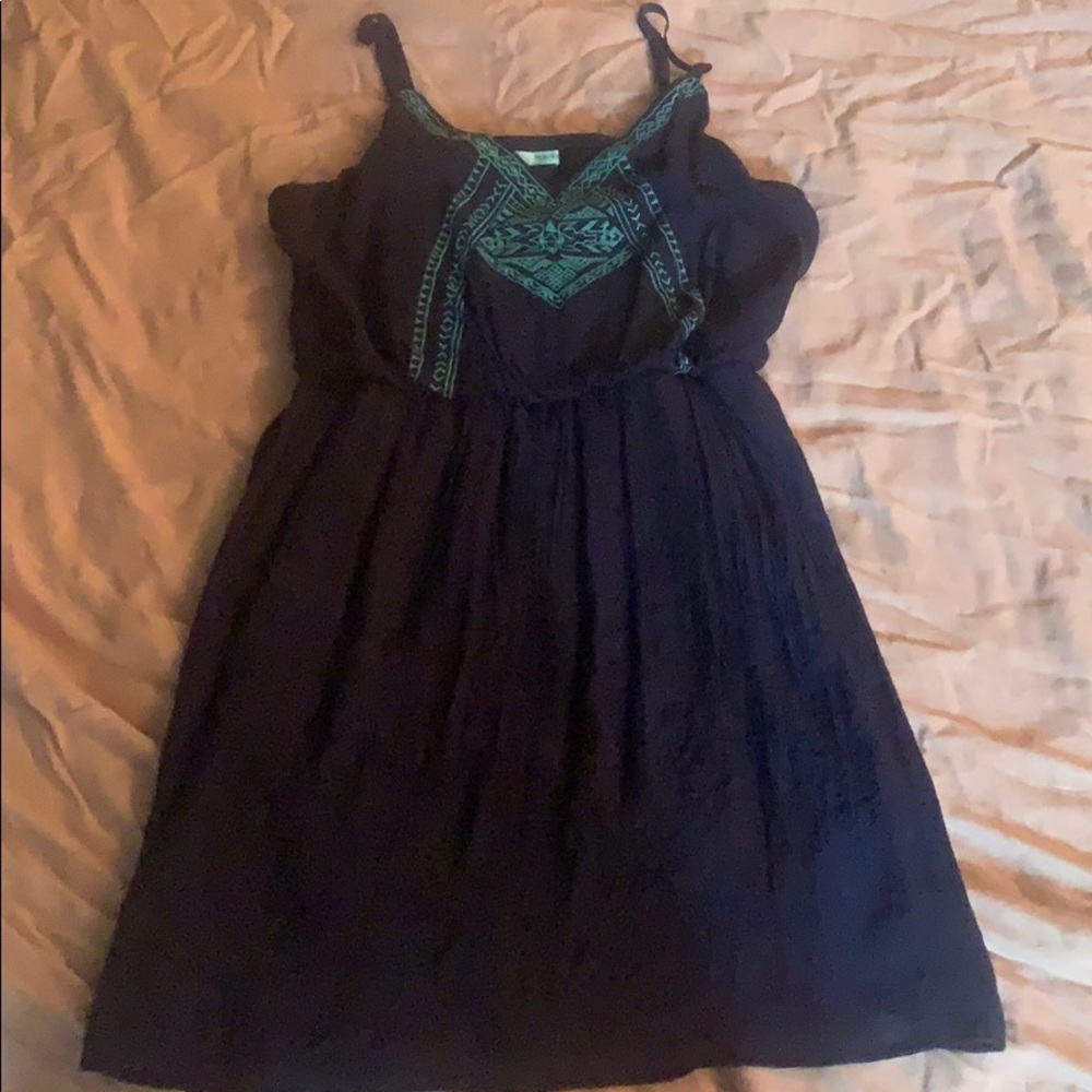 Navy blue dress with teal trim